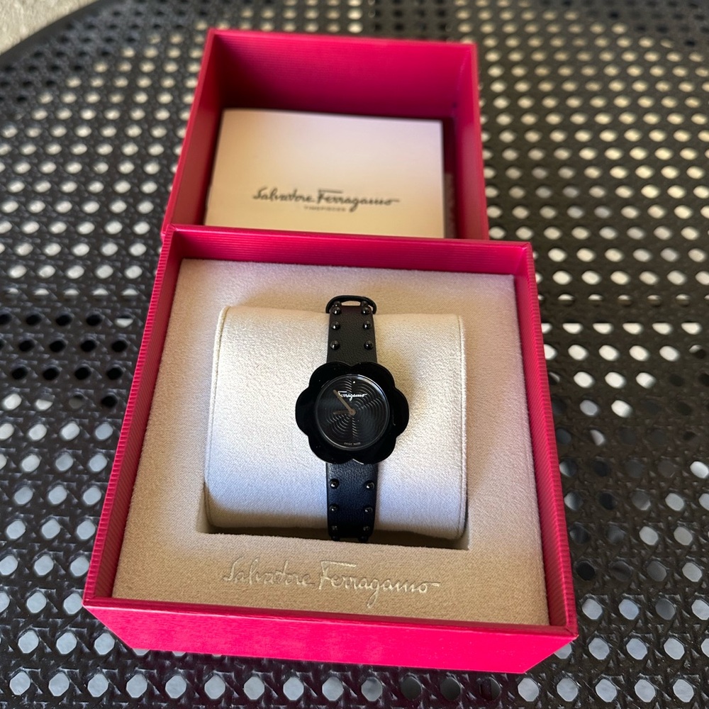 Salvatore Ferragamo Black Leather Watch